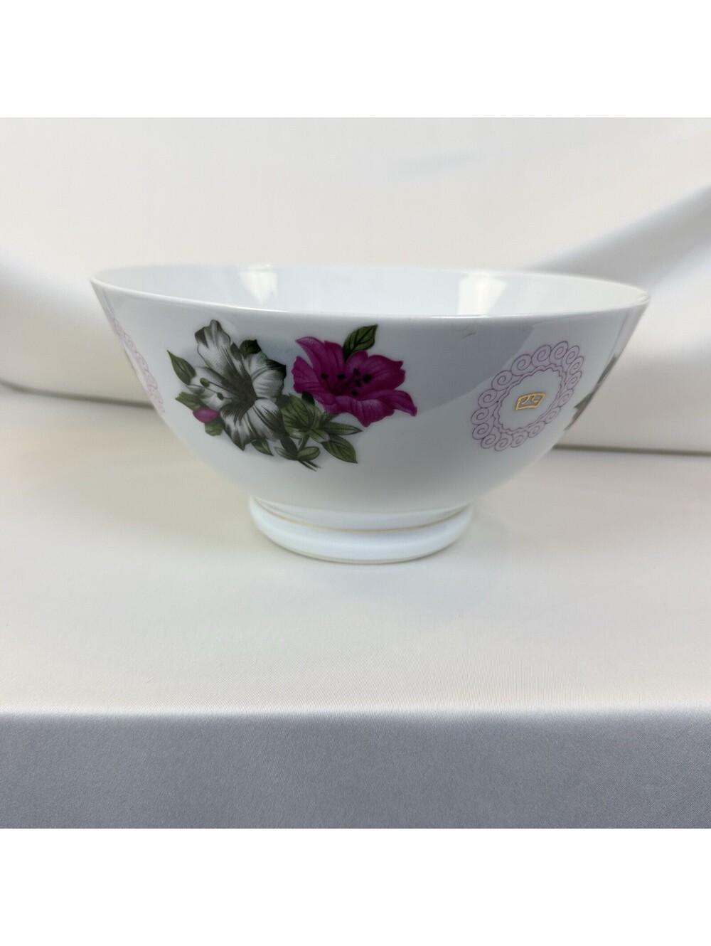 Liling Porcelain Serving Bowl Made in China Pink Green Floral Design 8x5x4.5 Vtg